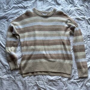 Time and Tru Women’s Crewneck Sweater in Beige and White Stripes
